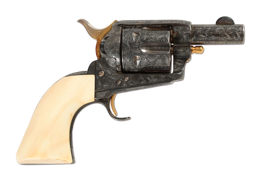 (M) REMERA MASCAO ENGRAVED COLT SINGLE ACTION ARMY WITH CUTAWAY TRIGGER GUARD AND SHORTENED BARREL.