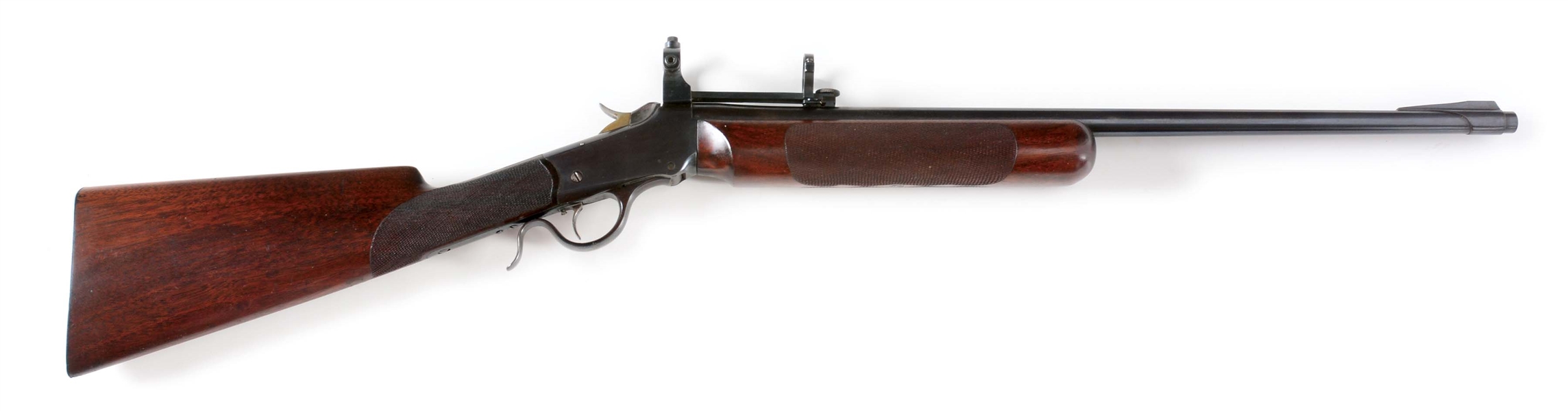 (A) CUSTOM WINCHESTER MODEL 1885 LOW-WALL .22 SINGLE SHOT RIFLE.