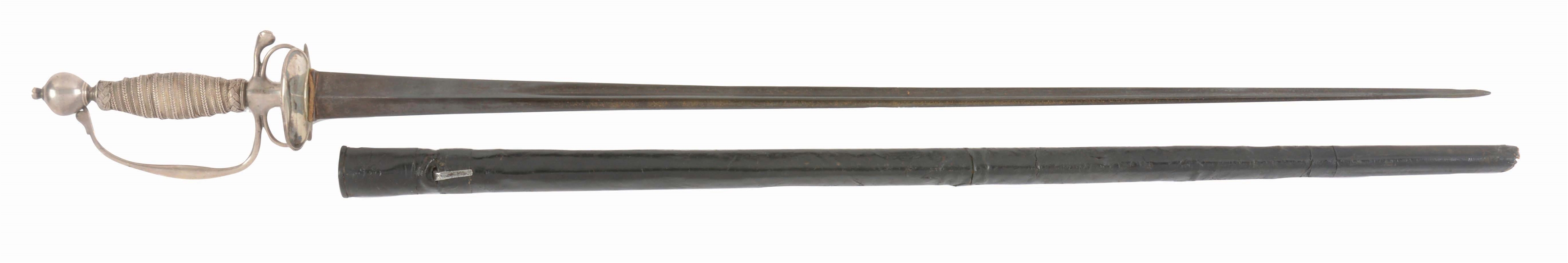 AMERICAN SILVER-HILTED SMALL SWORD WITH SCABBARD, ATTRIBUTED TO ELIAS PELLETREU.