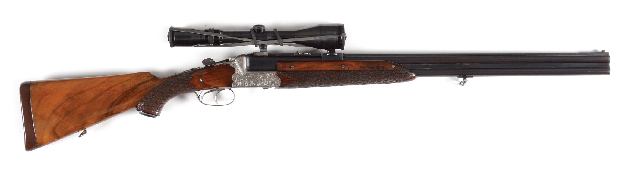(C) FRANZ SODIA OVER UNDER DANGEROUS GAME (.470 NE) DOUBLE RIFLE WITH SCOPE. 