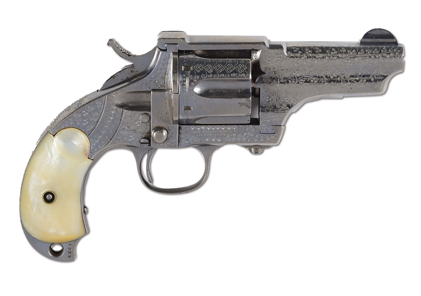 (A) FACTORY ENGRAVED MERWIN & HULBERT POCKET ARMY REVOLVER WITH MOTHER OF PEARL GRIPS.