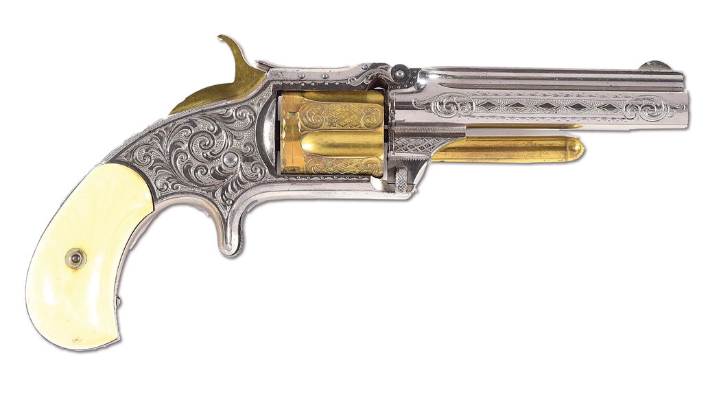 (A) ENGRAVED WITH GOLD PLATE AND IVORY GRIPS SMITH & WESSON NO. 1-1/2 REVOLVER.