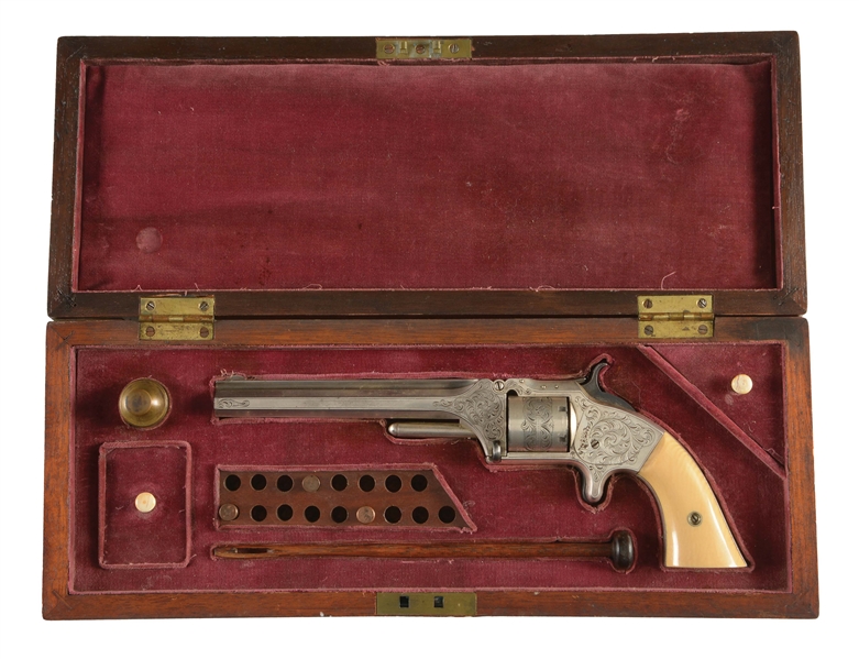 (A) CASED SMITH & WESSON MODEL 2 SINGLE ACTION REVOLVER WITH IVORY GRIPS.