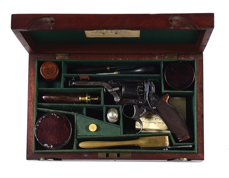 (A) A FINE AND RARE TWO TRIGGER CASED TRANTER REVOLVER, RETAILED BY OWEN POWELL, SHEFFIELD.