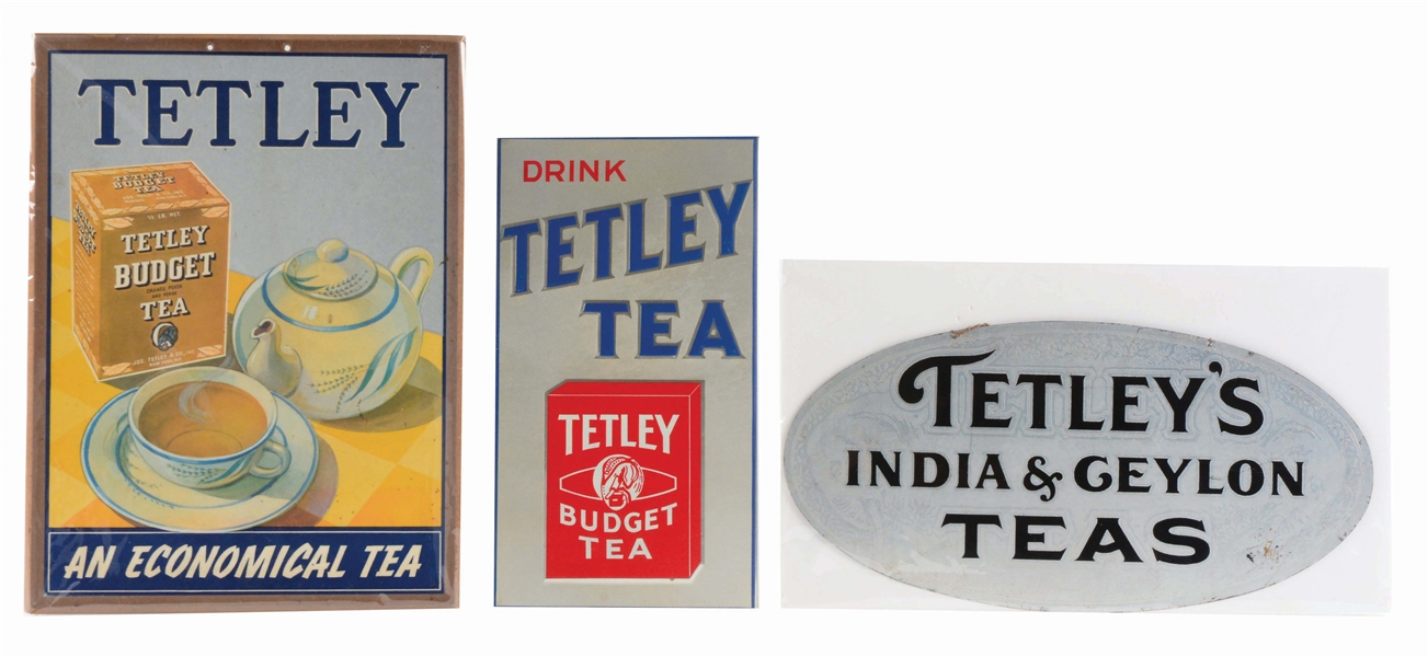 LOT OF 3: TETLEY TEA ADVERTISING SIGNS.