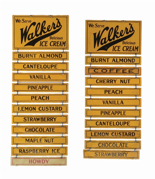 LOT OF 2: TIN OVER CARDBOARD WALKERS ICE CREAM ADVERTISING MENU SIGNS. 
