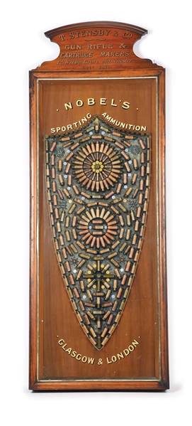 MASSIVE NOBELS SPORTING AMMUNITION CARTRIDGE BOARD, EXHIBITED AT THE 1895 PARIS EXHIBITION.