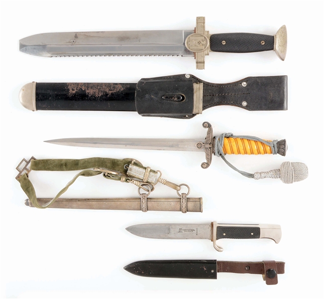 LOT OF3: THIRD REICH HEER, RED CROSS HEWER, AND HITLER YOUTH DAGGERS.