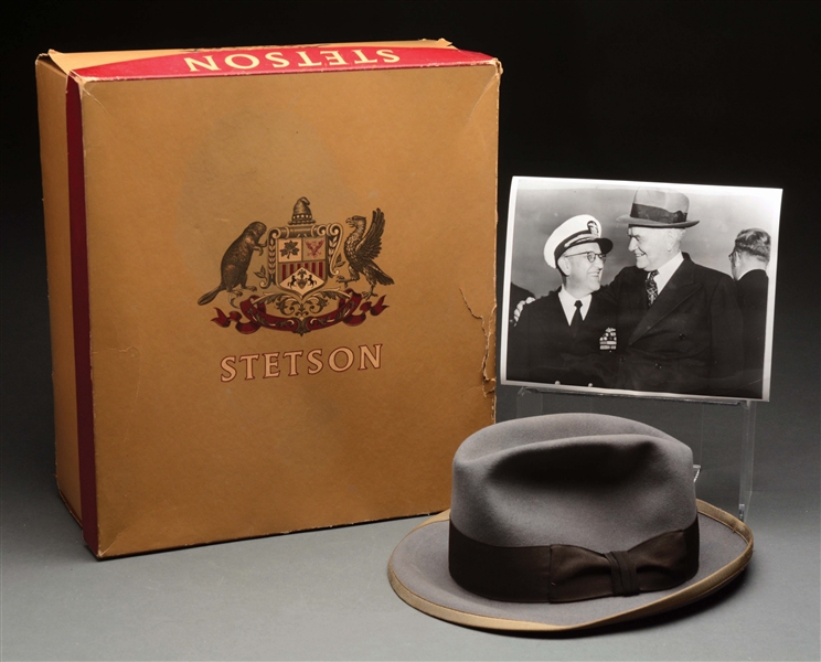 ORIGINAL STETSON HAT MADE SPECIALLY FOR WILLIAM F. HALSEY AND PHOTOGRAPH.