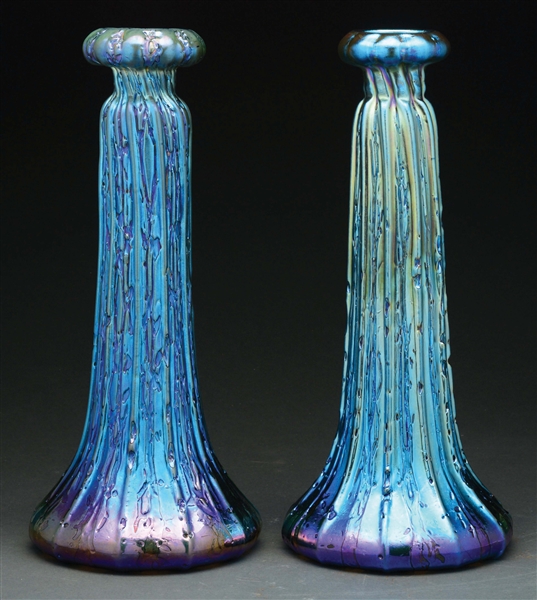 PAIR OF DURAND BLUE EGYPTIAN CRACKLE VASES.