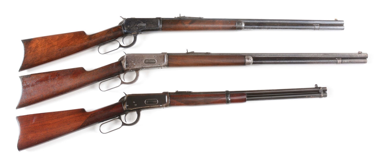 (C+A) LOT OF 3: WINCHESTER MODEL 1892 AND 1894 LEVER ACTION RIFLES AND CARBINE.