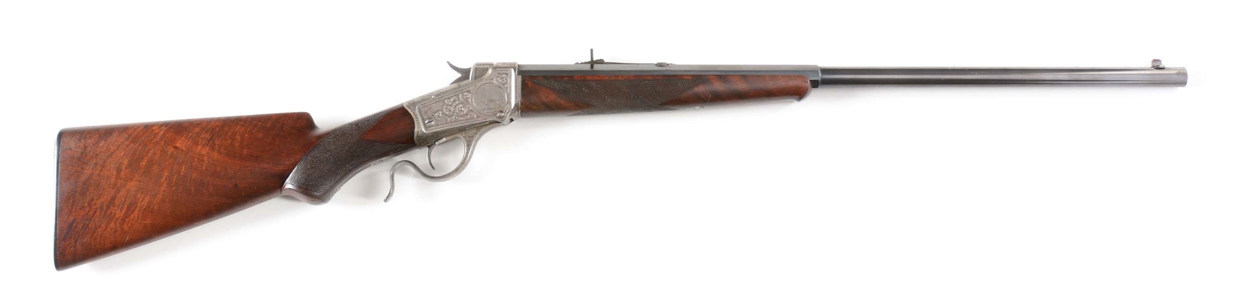(A) FACTORY ENGRAVED WINCHESTER MODEL 1885 LOW WALL .32 RF SINGLE SHOT RIFLE.