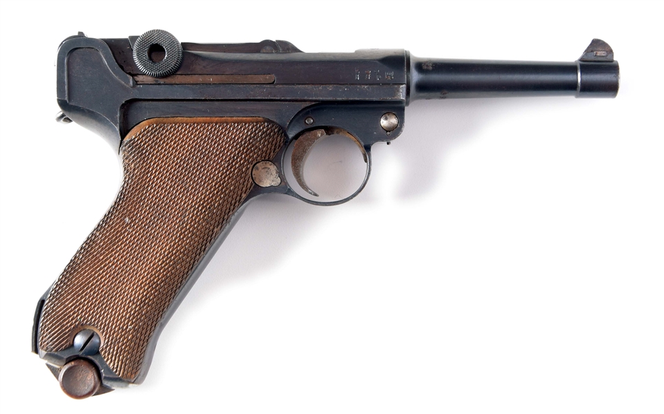 (C) WORLD WAR I GERMAN ERFURT P.08 LUGER WITH HOLSTER AND EXTRA MAGAZINE, DATED 1916.