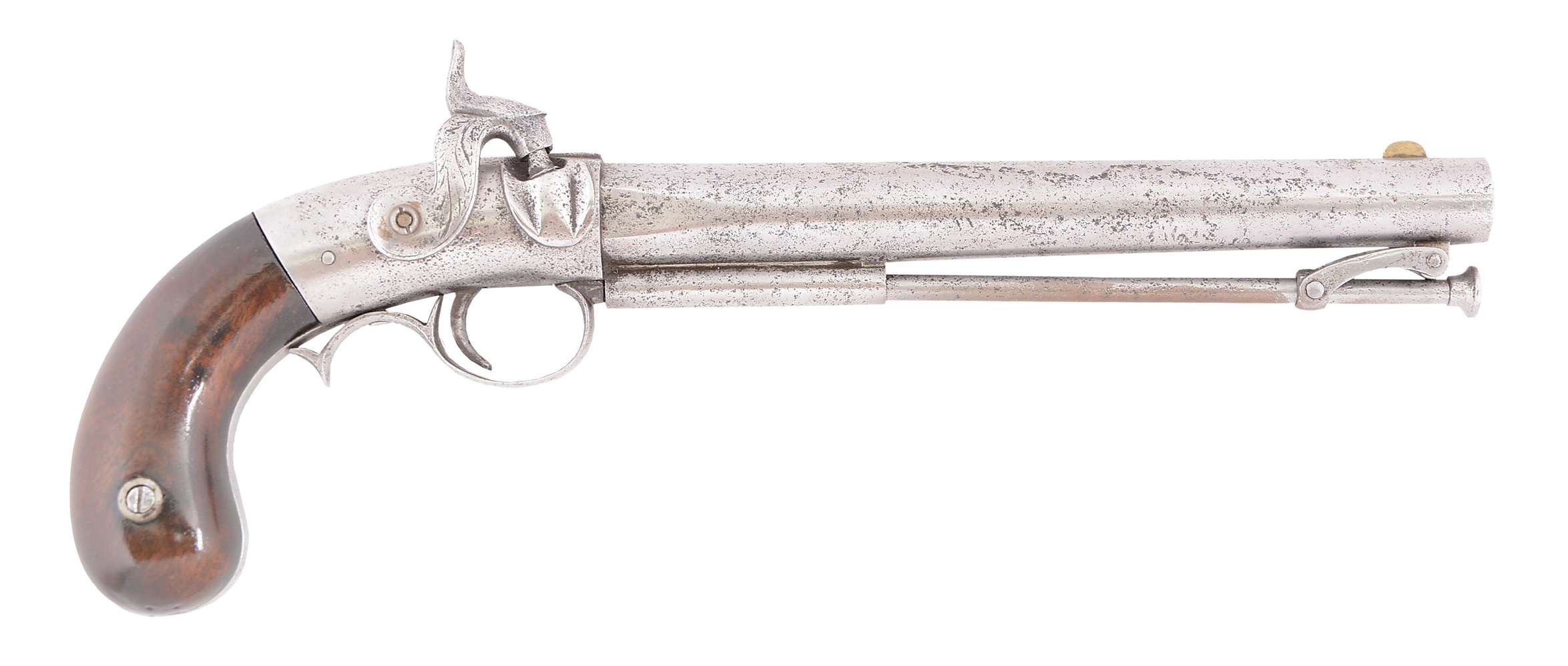 (A) A RARE WATERS ALL METAL SINGLE SHOT PERCUSSION PISTOL, CIRCA 1849, BY A.H. WATERS, MILBURY MASSACHUSSETS.