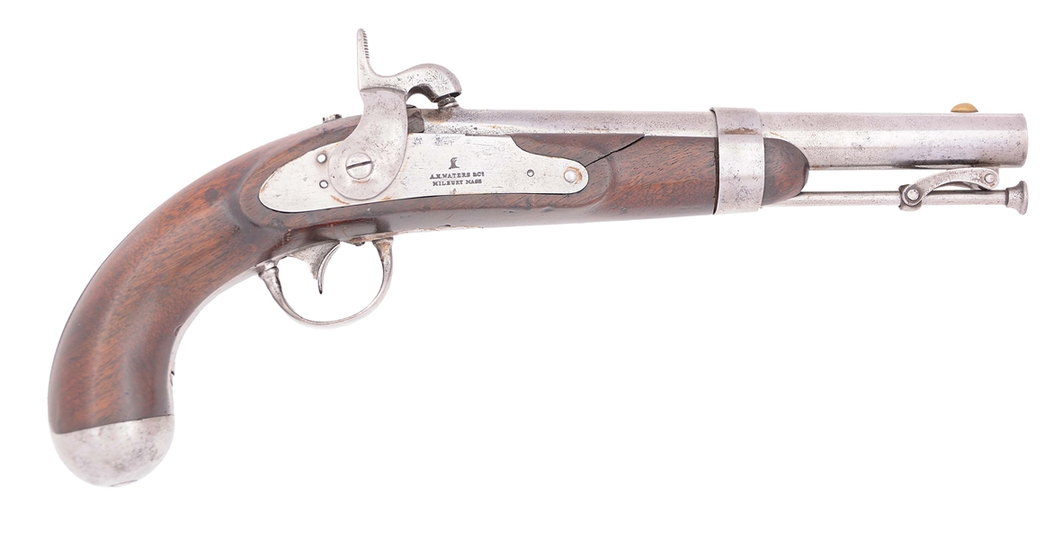 (A) A US MODEL 1836 SINGLE SHOT PERCUSSION PISTOL AKA "FLAT LOCK WATERS" WITH A CONE-TYPE CONVERSION.