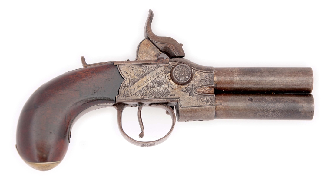 (A) AN ENGLISH TAP ACTION BOXLOCK PERCUSSION PISTOL BY R.H. FOR TRYON PHILADELPHIA.