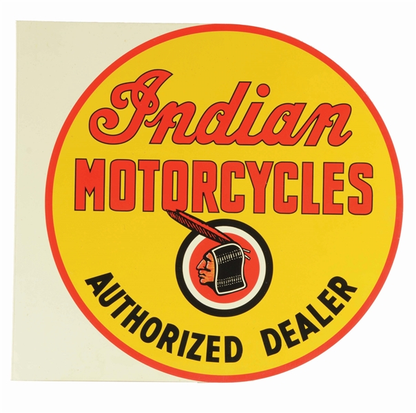 INDIAN MOTORCYCLES AUTHORIZED DEALER TIN FLANGE REISSUE SIGN.