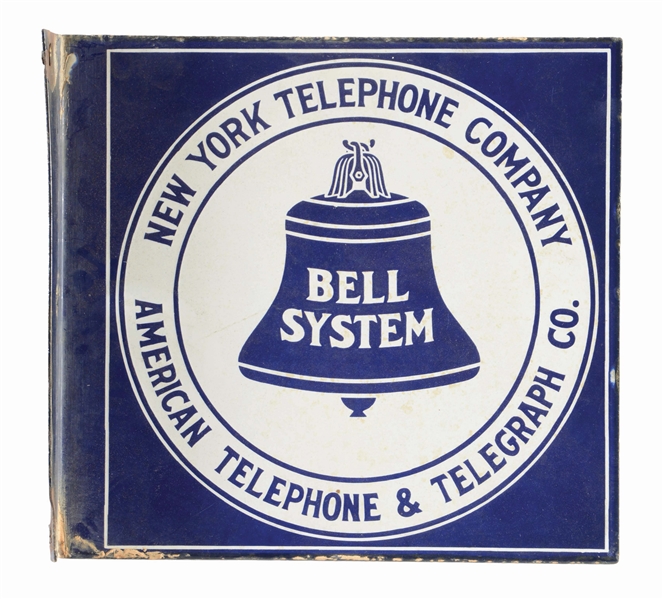 BELL SYSTEM NEW YORK TELEPHONE COMPANY PORCELAIN FLANGE SIGN.