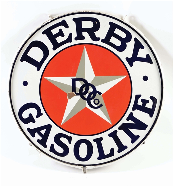 Lot Detail - DERBY GASOLINE PORCELAIN SERVICE STATION SIGN W/ ORIGINAL ...