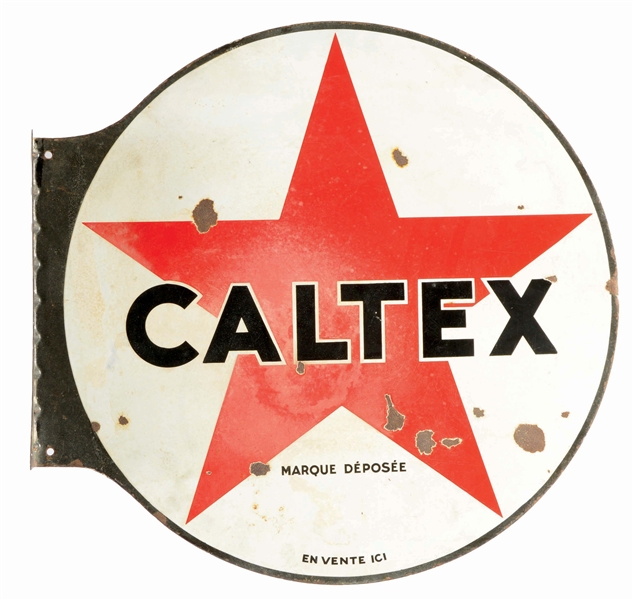 TEXACO CALTEX MOTOR OIL PORCELAIN FLANGE SIGN.
