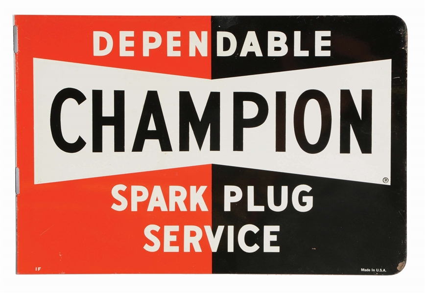 CHAMPION SPARK PLUG SERVICE TIN FLANGE SIGN.