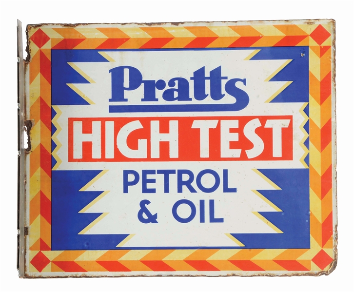 PRATTS HIGH TEST PETROL & OIL PORCELAIN FLANGE SIGN.