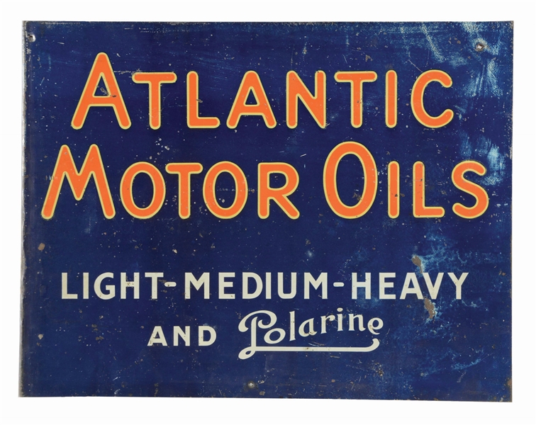 ATLANTIC & POLARINE MOTOR OILS TIN SERVICE STATION FLANGE SIGN.