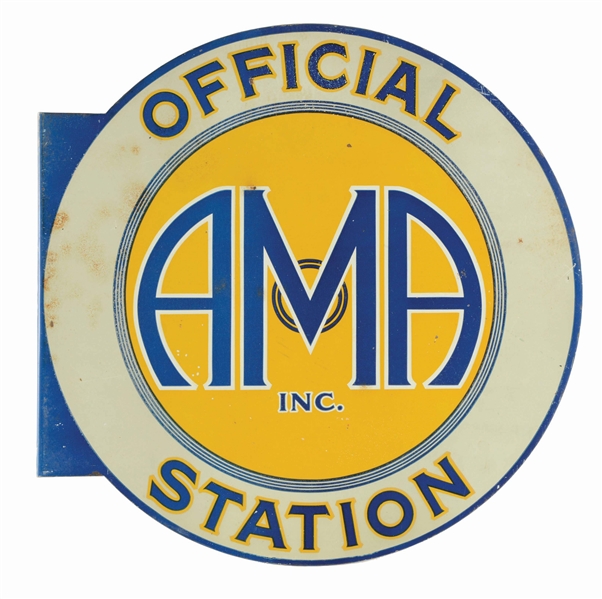 AMA AMERICAN MOTORCYCLIST ASSOCIATION OFFICIAL STATION TIN FLANGE SIGN.