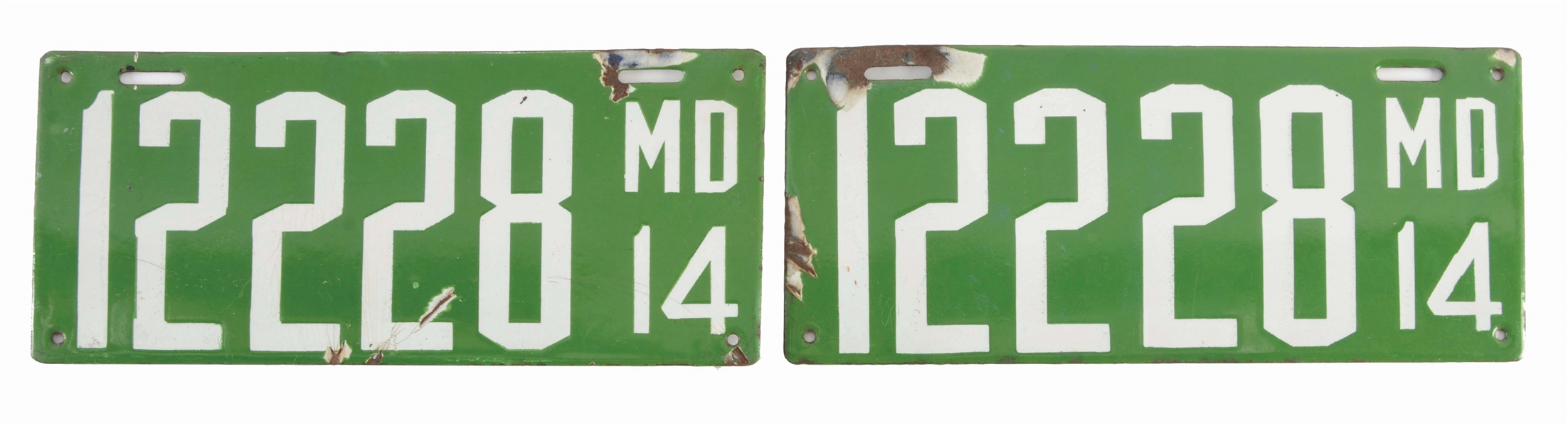 1914 MARYLAND PORCELAIN LICENSE PLATE MATCHED PAIR.