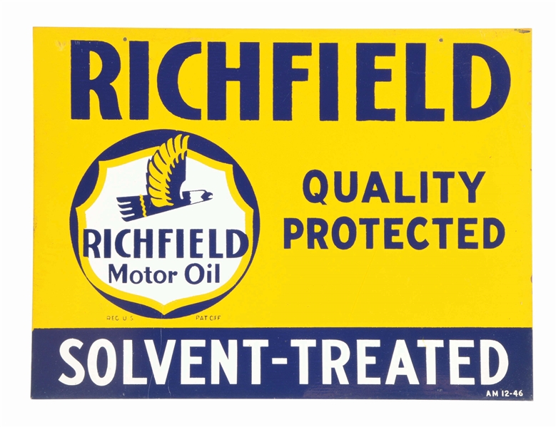 RICHFIELD SOLVENT TREATED MOTOR OIL TIN SIGN.