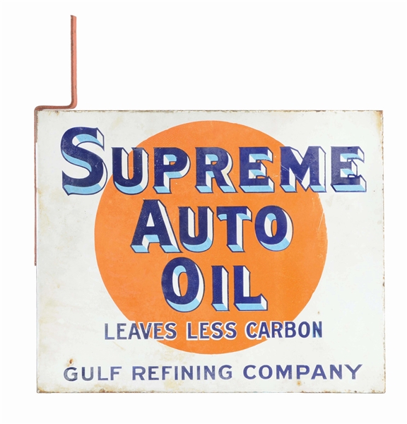 GULF SUPREME AUTO OIL PORCELAIN FLANGE SIGN.