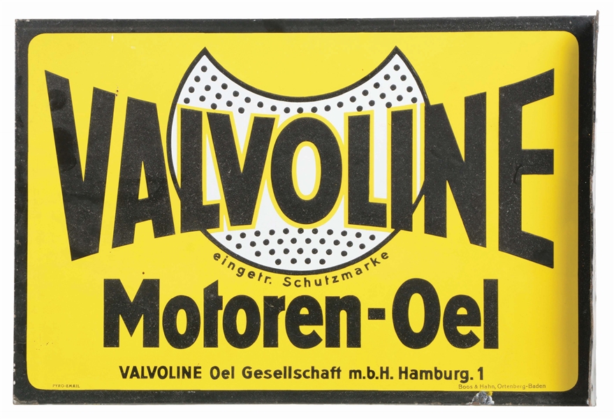 VALVOLINE MOTOR OIL PORCELAIN FLANGE SIGN.