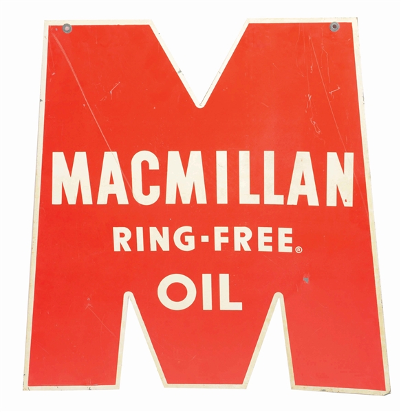MACMILLAN RING FREE MOTOR OIL DIE CUT TIN CURB SIGN.