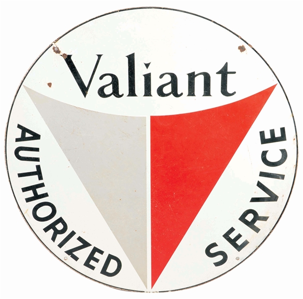 VALIANT MOTOR CARS AUTHORIZED SERVICE PORCELAIN SIGN.