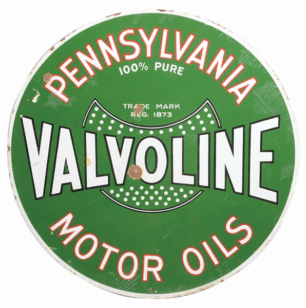 VALVOLINE PENNSYLVANIA MOTOR OILS PORCELAIN CURB SIGN.