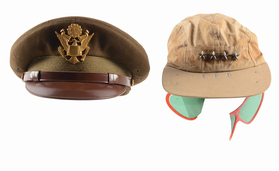 LOT OF 2: CAPS WORN BY ADMIRAL WILLIAM HALSEY AND GENERAL BREHON SOMERVELL.