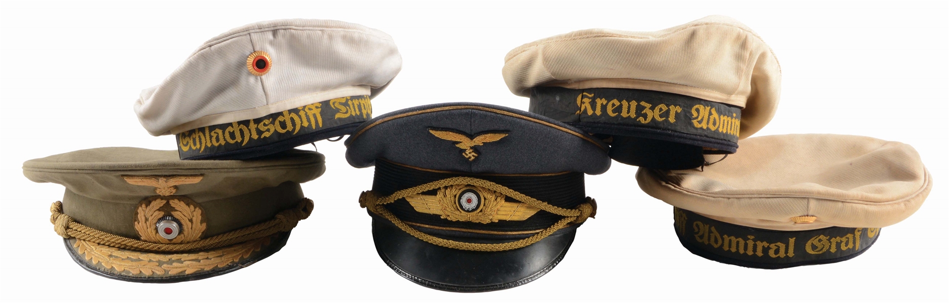 LOT OF 5: REPRODUCTION THIRD REICH HEADGEAR.