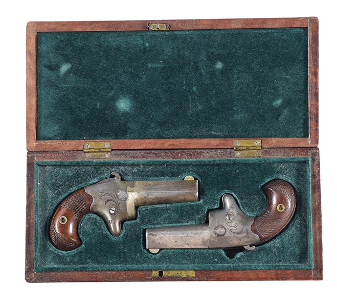 (A) CASED PAIR OF COLT NO. 2 SINGLE SHOT DERINGER PISTOLS.