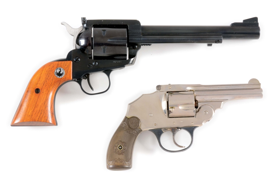 (C) LOT OF TWO: BOXED RUGER FLAT-TOP .357 REVOLVER (1961) & IVER JOHNSON HAMMERLESS.