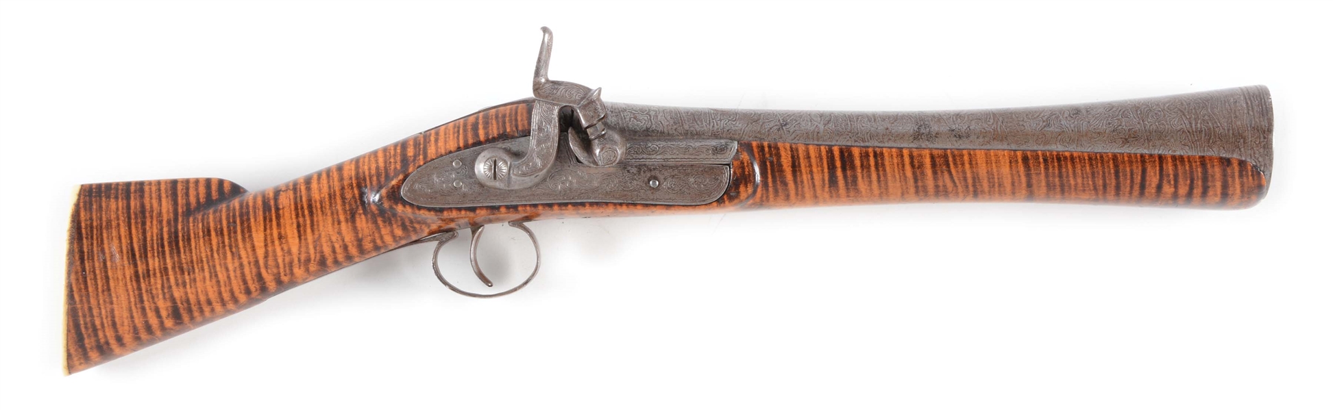 (A) A MID 19TH CENTURY OTTOMAN PERCUSSION GUN STOCK BLUNDERBUSS PISTOL.