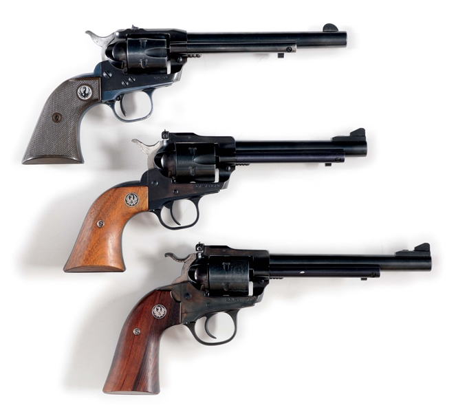 (M) THREE FINE RUGER SINGLE ACTION REVOLVERS.