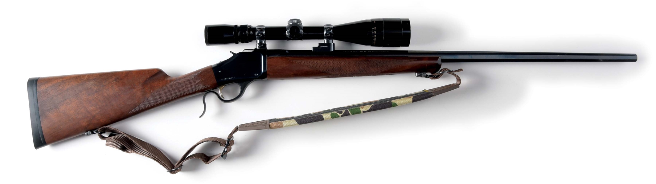 (M) BROWNING MODEL 1885 HIGH WALL LEVER ACTION RIFLE WITH SCOPE (1989).