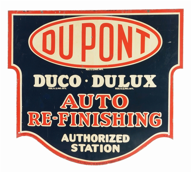 DUPONT AUTO REFINISHING PAINTS DIE CUT TIN SIGN.