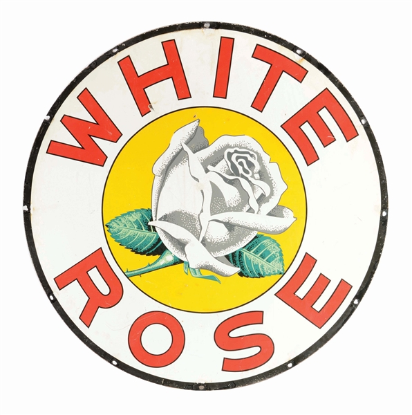 WHITE ROSE GASOLINE PORCELAIN SIGN W/ ROSE GRAPHIC.