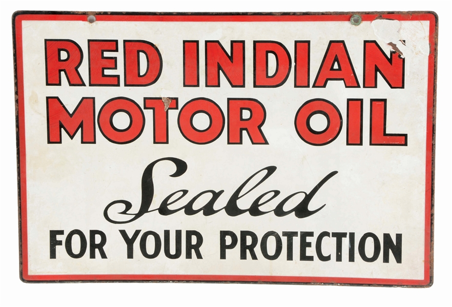 RED INDIAN MOTOR OIL PORCELAIN OIL RACK SIGN.