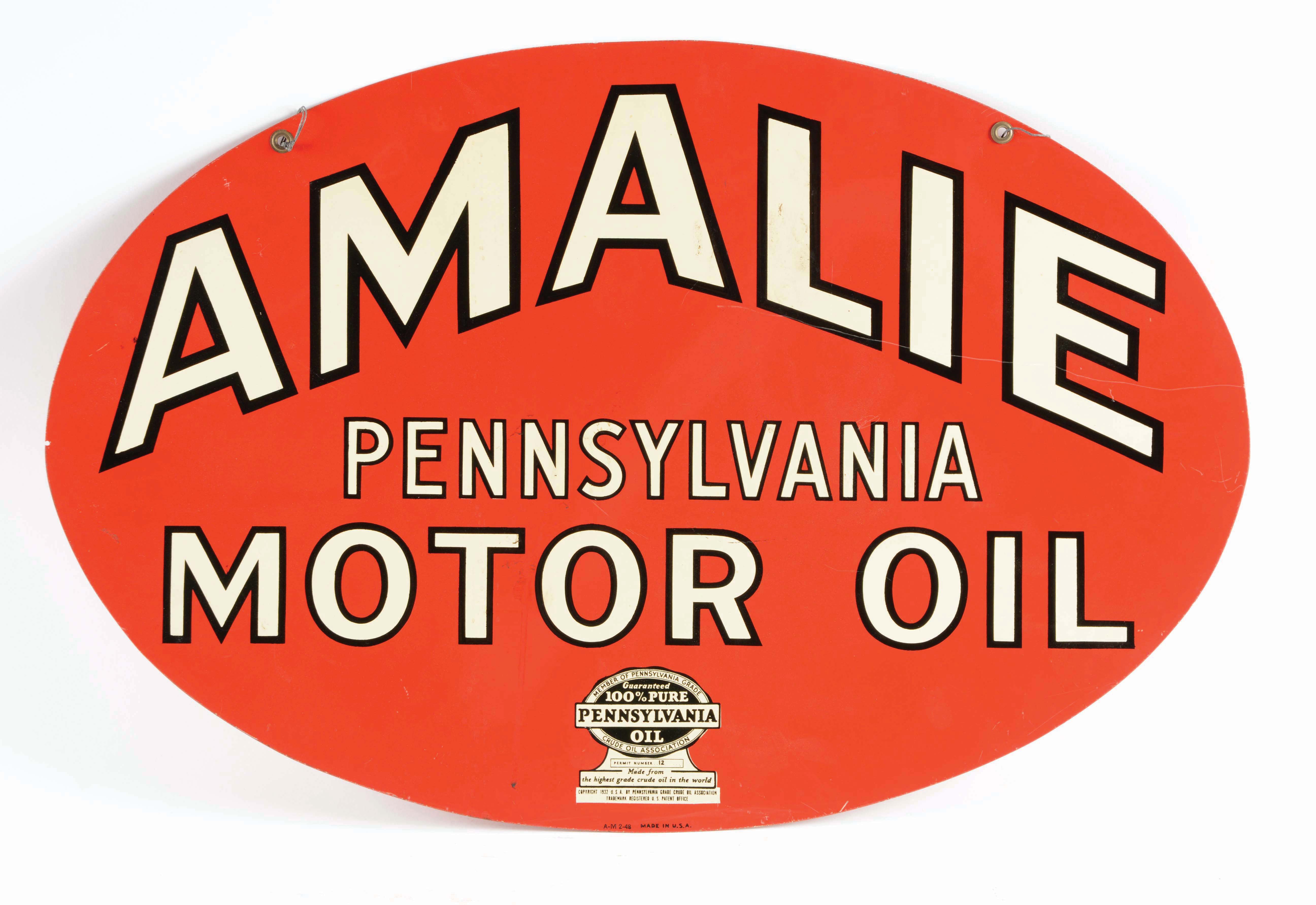 Lot Detail - AMALIE PENNSYLVANIA MOTOR OIL TIN CURB SIGN.