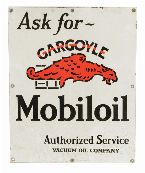 ASK FOR GARGOYLE MOBILOIL PORCELAIN CABINET SIGN.