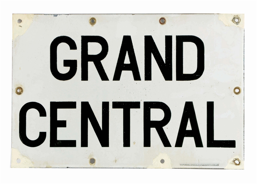 GRAND CENTRAL PORCELAIN TRAIN STATION SIGN.