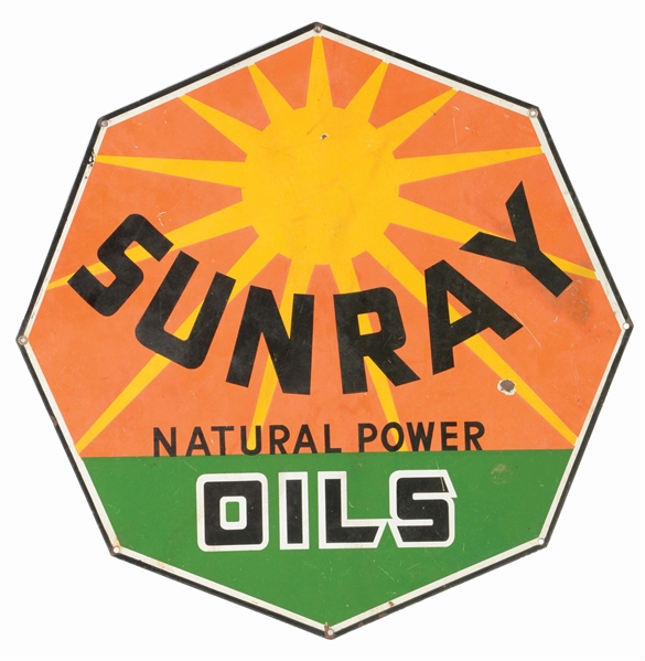 DX SUNRAY NATURAL POWER OILS PORCELAIN SIGN.