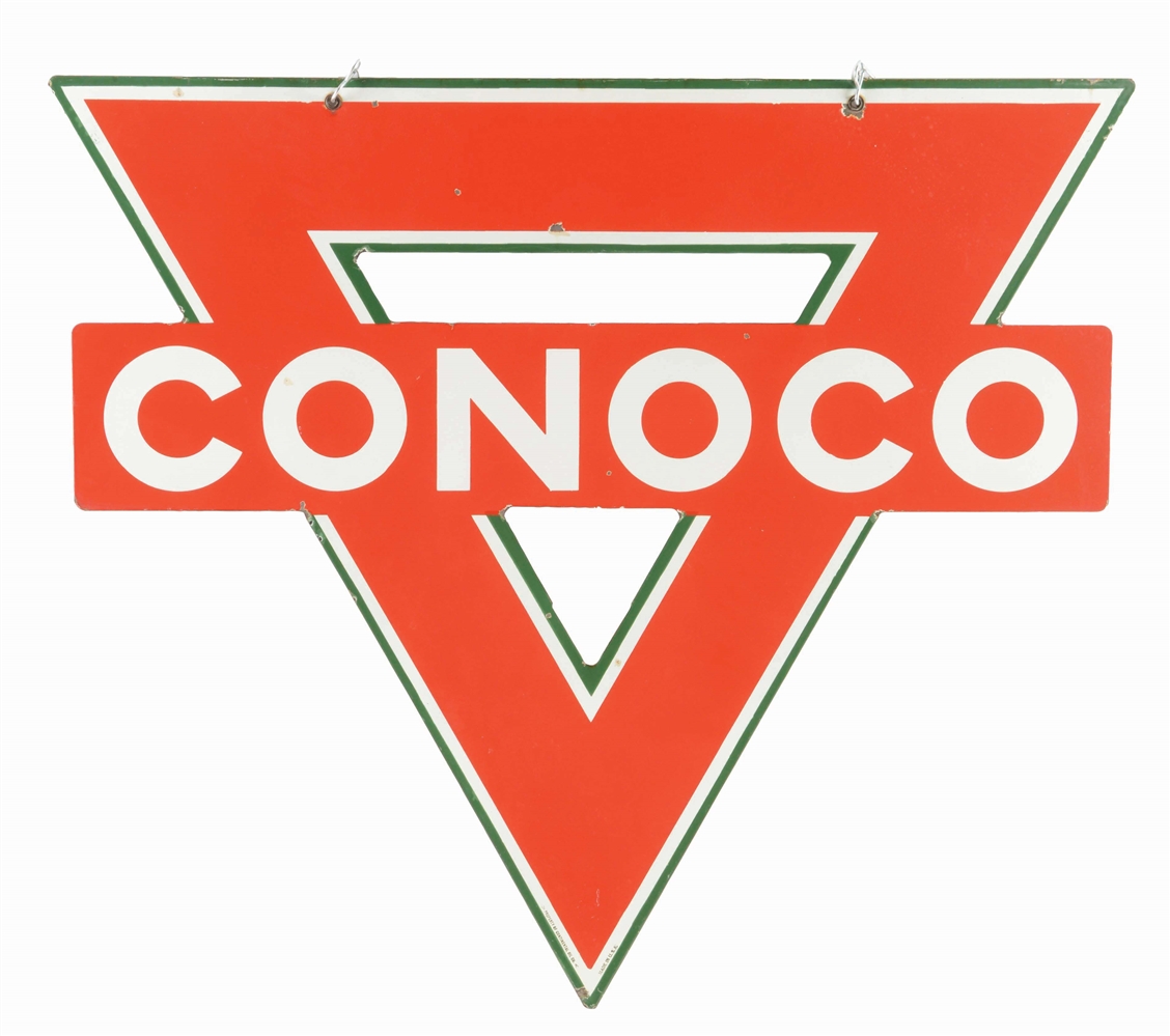 CONOCO GASOLINE DIE CUT PORCELAIN SIGN.